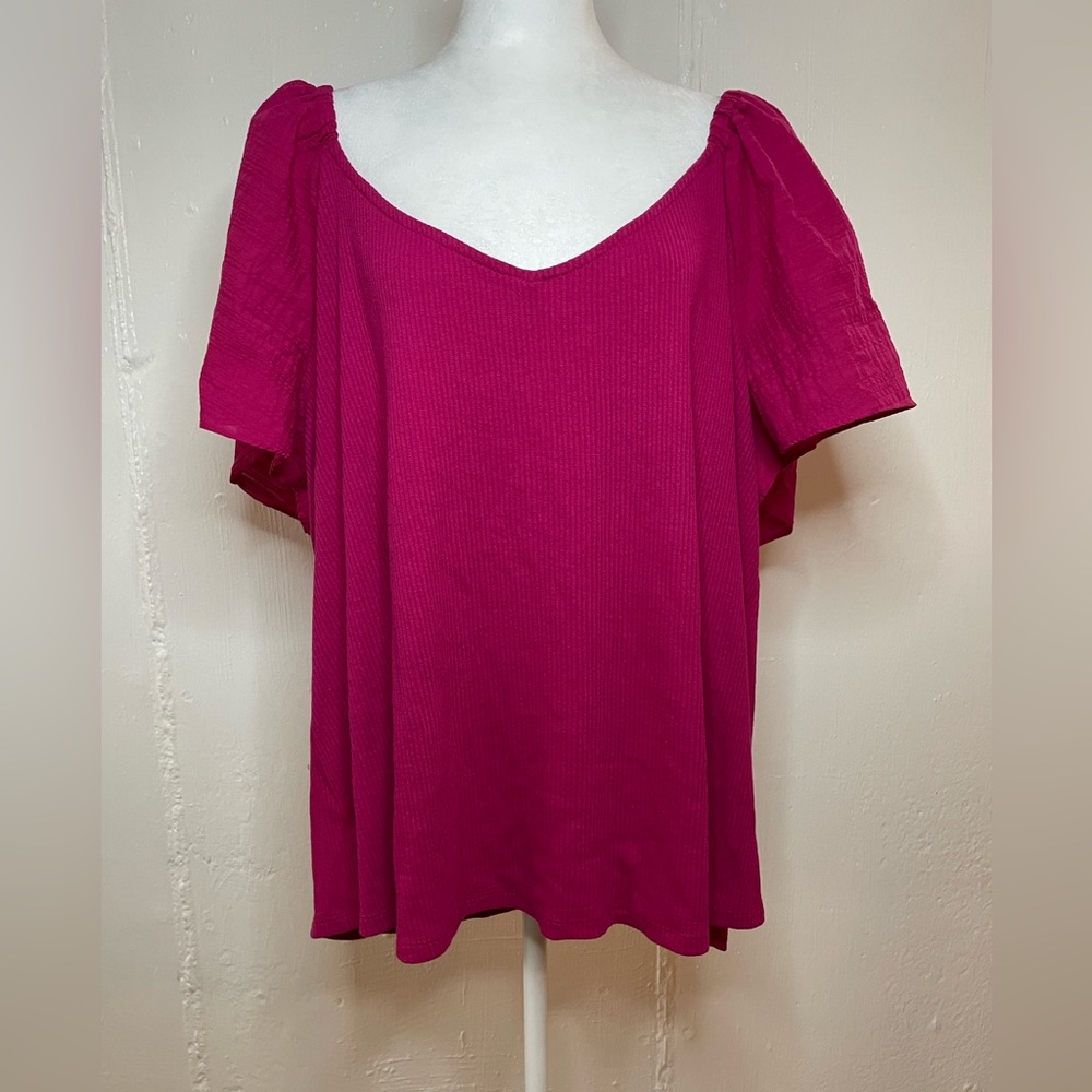 Ava & Viv Balloon Sleeve Textured Blouse Size 3X EUC